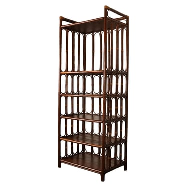 Vintage French Stained Bamboo and Rattan Six Tier Open Etagere / Bookshelf