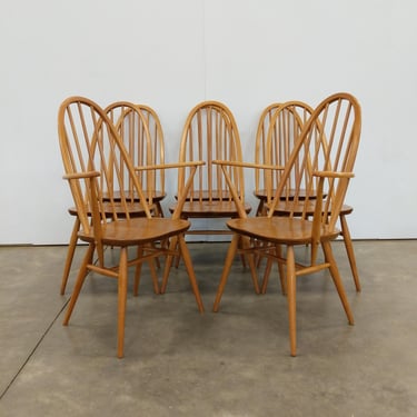 Set of 8 Vintage Mid Century Modern Dining Chairs by Ercol 