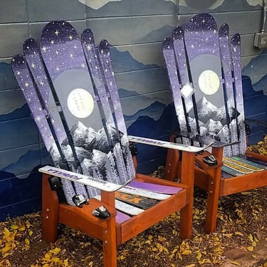 Set of 2 - Purple Starry Ski Ski Chairs, Denver CO Adirondack Chairs, His and Her Patio Chairs, Outdoor Furniture, Outdoor fireplace set 