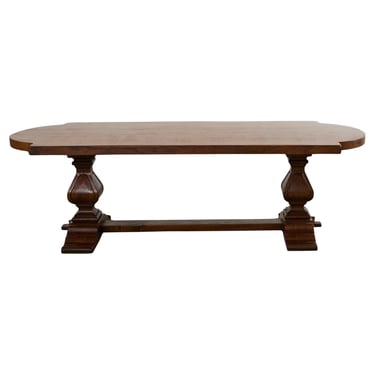 Country Italian Oak Farmhouse Trestle Dining Table Round Ends
