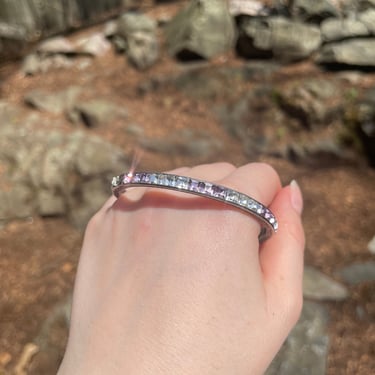 Antique Art Deco Channel Set Step Cut Purple and Clear Paste Sterling Silver Bangle 