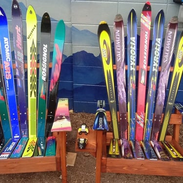Pair (2) of Ultra-premium Brightly Colored Adirondack Ski Chairs, Outdoor Deck Chair, Recycled Ski Chair, Original Skis, pick any colors!! 