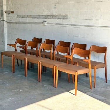 J.L. Møller Teak Dining Chairs Set of 10 Models 55 and 71 Danish Mid-Century Modern 1960s 