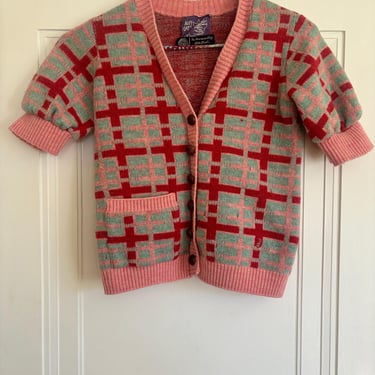 Vintage 70s Betsey Johnson Alley Cat Plaid Short Sleeve Cardigan Sweater Wool Small Medium by TimeBa