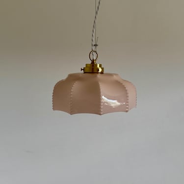 Art Deco Pink Glass Pendant Lamp / Vintage Ceiling Light / Antique Lighting Fixtures / Yugoslavia / 1960s 