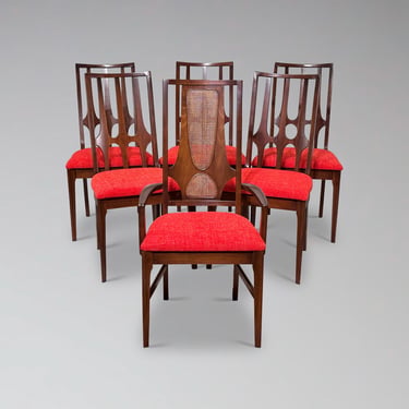 Restored Vintage Broyhill Brasilia Walnut and Cane Dining Chairs Set of 6 - Mid Century Modern Dining Furniture 