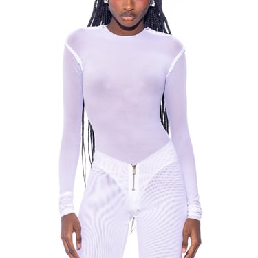 RAW CREWNECK BODYSUIT IN WHITE ECO MESH