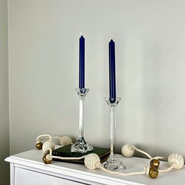 Vintage Flower Shaped Crystal Taper Candle Holders by Mikasa 
