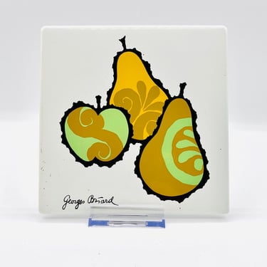 Vintage George Briard Enamel Trivet – Yellow and Green Pears– Mid-Century Modern Pop Art – 1960s Retro Kitchen Decor by LeChalet