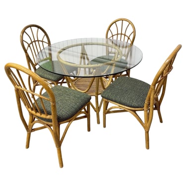 Vintage Bamboo Glass Dining Table & Chairs - Set of 5 