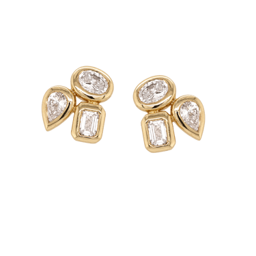 Mixed Shape Diamond Bezel Stud Earrings