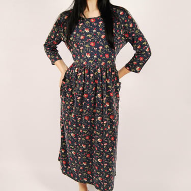 Y2K Floral Maxi Dress (L) large blue vintage 
