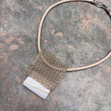 vintage silver mesh bib necklace 