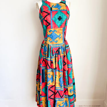 Vintage 1980s Southwestern Rainbow Dress / S-M 