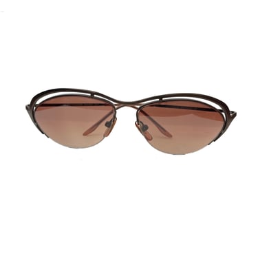 Vintage Y2K Brown Futuristic Style Cat Eye Sunglasses 