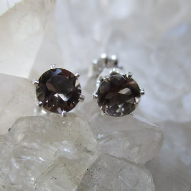 Smokey Quartz Post Earrings ~Sterling Silver~ 5 mm Round Natural Smokey Quartz 