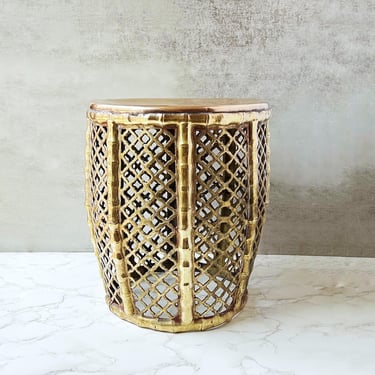 Vintage Brass Bamboo Side Table or Stool – Hollywood Regency Accent, Small Mid-Century Plant Stand 