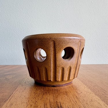 Midcentury pottery luminary or orchid pot / pierced ceramic candleholder or planter 