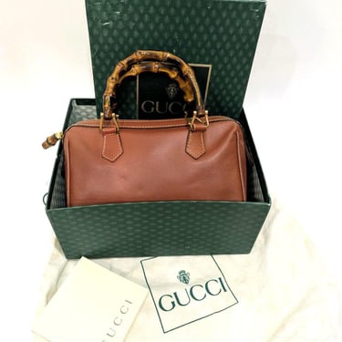 RARE! Gucci 2 Way Bamboo Black Leather Doctor Speedy Boston Bag 