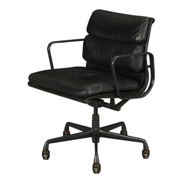 Black on Black Soft Pad Desk Chair by Charles Eames for Herman Miller, Signed 