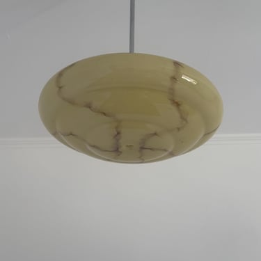 Antique Art Deco Marbled Glass Pendant Lamp / Beige Glass Ceiling Light / German Retro Lighting / Mid Century Decor / 1940s 