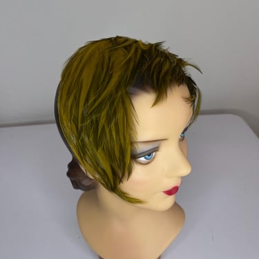Brighton For Autumn - Vintage 1950s Avocado Green Feather Bandeau Hairband Fascinator Hat 