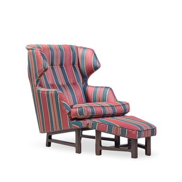 Edward Wormley for Dunbar Janus Mid Century Wingback Mahogany Lounge Chair and Ottoman - mcm 