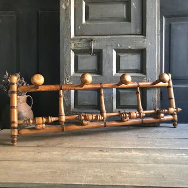 French Faux Bamboo Coat Hook, Double Tier, Mushroom Coat Hat Rack, 8 Hooks, Rustic French Farmhouse 