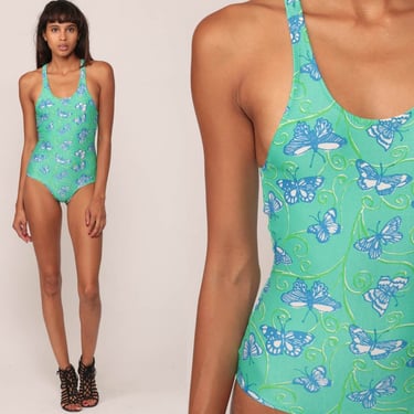 One Piece Swimsuit 70s Bathing Suit LILLY PULITZER Swim BUTTERFLY Criss Cross Swim Suit 80s Vintage Bohemian Petite Extra Small xs xxs 