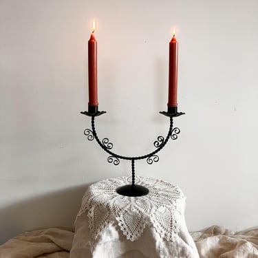 Vintage Wrought Iron Candelabra, Black Metal Candle Holder, Gothic Decor 