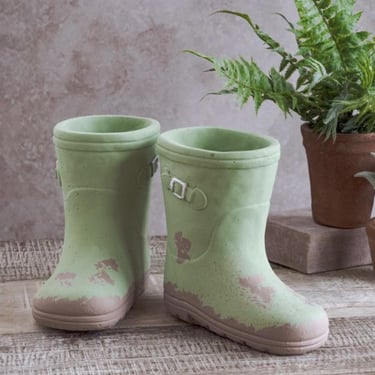 Green Cement Rain Boot Vase and planter, housewarming gifts, grandmillennial, retro home decor, colorful home decor, hostess gifts 