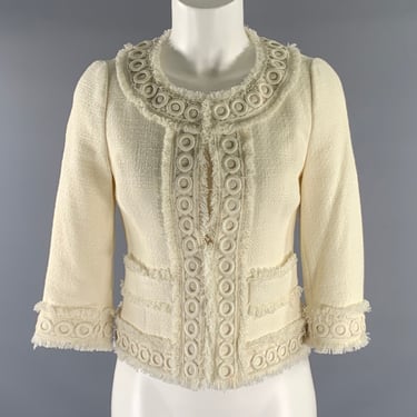 KATE SPADE Size 0 Ivory Cotton / Viscose Tweed Jacket
