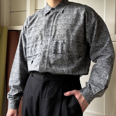80s Versace Woven Gray Shirt | L