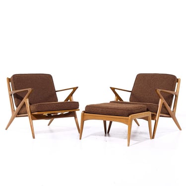 Poul Jensen for Selig Mid Century Walnut Z Lounge Chairs and Ottoman - mcm 