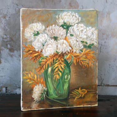 Vintage still life flower painting on canvas / floral oil painting / brocante cottage decor /vintage artwork 