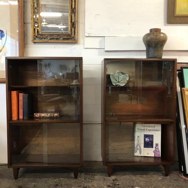 Pair of Beaver & Tapley Bookcases with Sliding Glass Doors