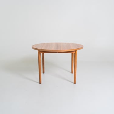 Vintage Swedish Walnut Extendable Dining Table, 1960s Scandinavian Round Dining Table with Two Extension Leaves 