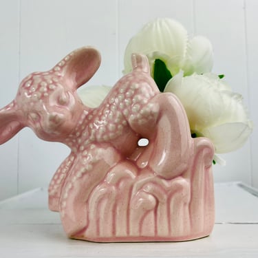 Vintage 1940s Pink Lamb Planter Cachepot from McMaster Pottery, Canadian pottery, mid century modern, for nursery decor, baby gift 