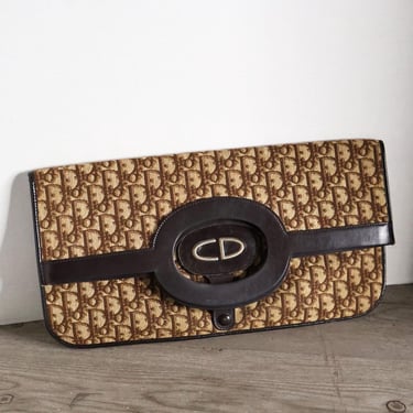 Christian Dior 1970s Monogram 2 Way Foldover Clutch in Brown Canvas + Leather Oblique Trotter with CD Logo Bag Sex and the City 