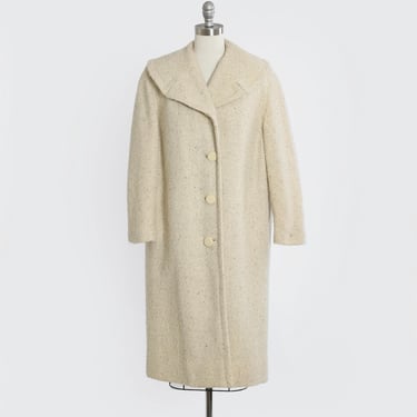 Vintage 50s 60s White woven tweed wool coat 