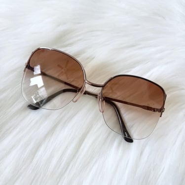 Vintage 80s Rose Gold and Brown Ombre Tint Oversized Sunglasses 