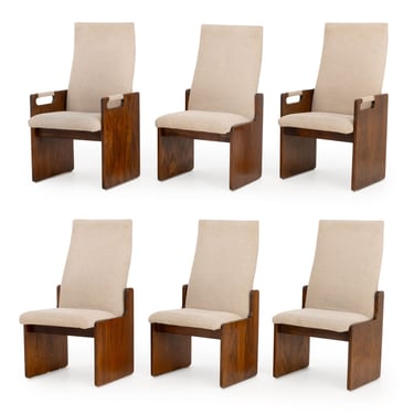 Lane "Pueblo" Grey Boucle Upholstered Walnut Dining Chairs, 6
