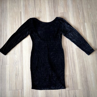 VTG Cassidy Dress Black Velvet Long Sleeve Open Back Fitted Women M Grunge Gothic Whimsigoth Party 