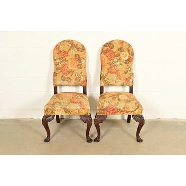 Berkey & Gay Antique Chippendale Carved Walnut Side Chairs or Dining Chairs, Pair