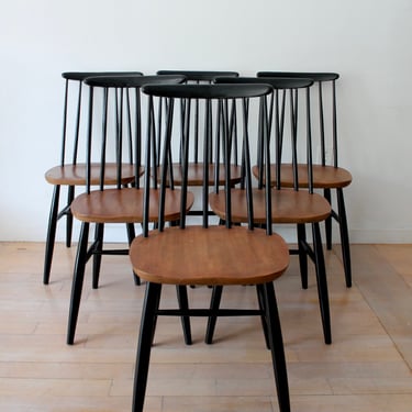 Set of 6 Teak and black Tapiovaara style dining chairs