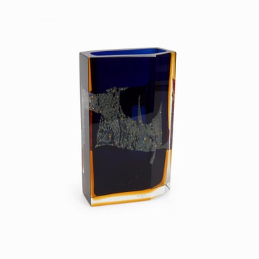 Pavel Hlava Glass Vase Glashütte Exbor Mid Century Glass Vase Czech Republic Angular Fine Art Blue Vintage 