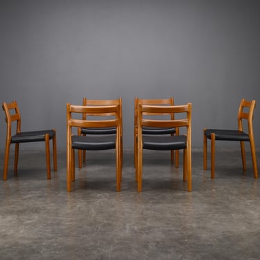 6 Møller Model 84 Dining Chairs Teak and Black Mid Century Danish Modern 
