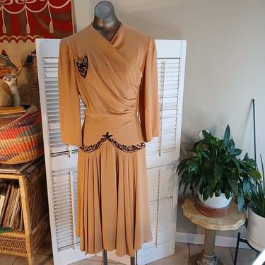 Vintage 30s/40s Rayon Crepe Swing Dance Dress ; sz M 