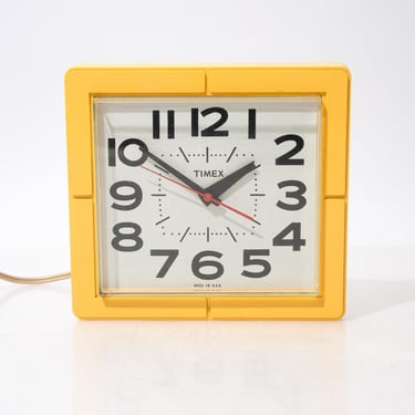 Vintage Yellow Timex Square Wall Clock Model 2203A 1970s Retro Decor 