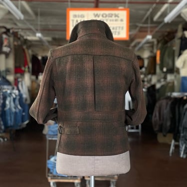 Size 42 (L) Shadow Plaid Belt Back Center Pleat Brown and Green Wool Work Jacket by Johnson Woolen Mills 2336 